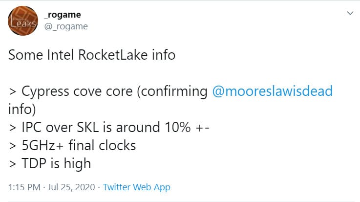 Image 1 : Intel Rocket Lake-S : les cœurs CPU Cypress Cove confirmés, un gain d’IPC d’environ 10 %
