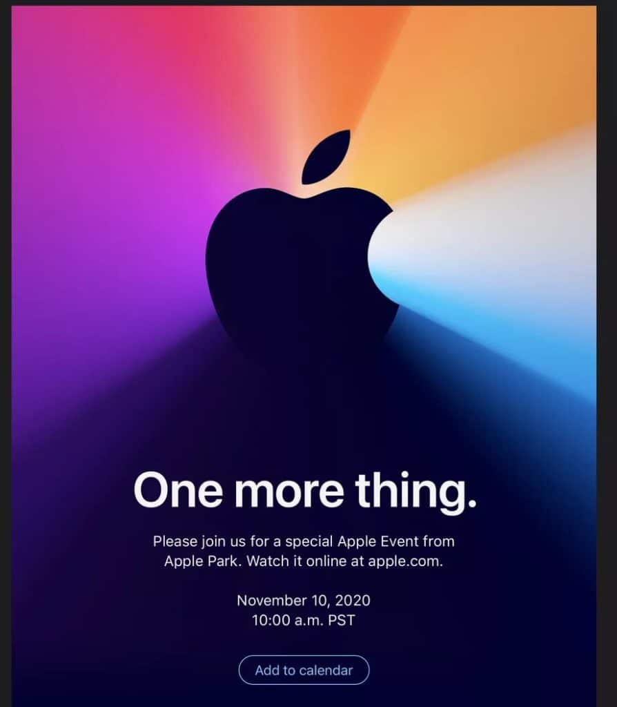 Image 1 : ‘One more thing’ : Apple nous donne rendez-vous le 10 novembre prochain