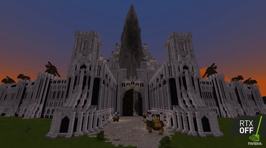 Image 1 : Découvrez la citadelle de Minas Tirith toute flamboyante de ray tracing dans Minecraft RTX