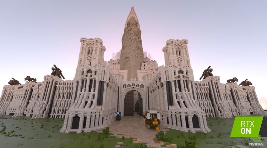 Image 2 : Découvrez la citadelle de Minas Tirith toute flamboyante de ray tracing dans Minecraft RTX
