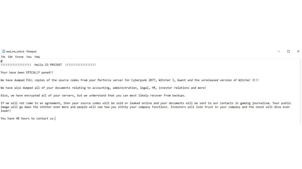 Image 2 : CD Projekt victime d’un piratage : les codes sources de The Witcher 3 et Cyberpunk 2077 dérobés