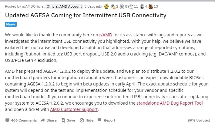 Image 2 : Problèmes de connectivité USB : AMD annonce qu'un correctif sera déployé début avril